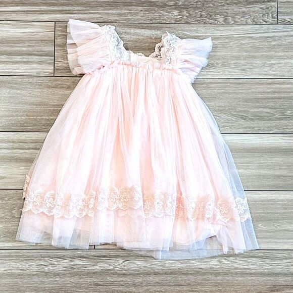 Marie Nicole Pink Tulle Ruffle Lace Dress Size 3Y - Picture 6 of 7